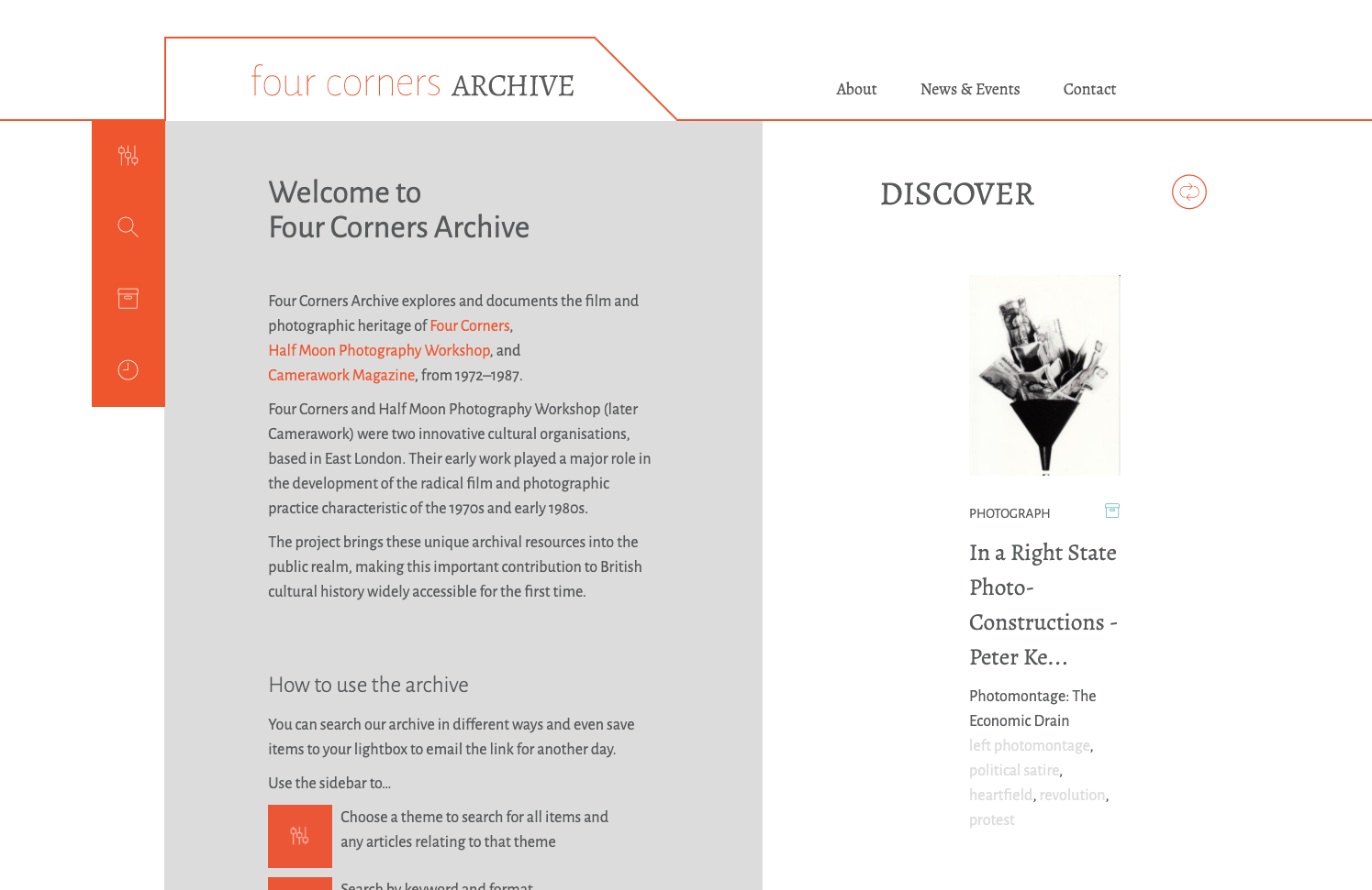 Screenshot of Four Corners' Archive homepage.